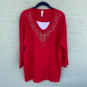 2XL NWOT Decorated Originals Hearts 3/4 Sleeve Top